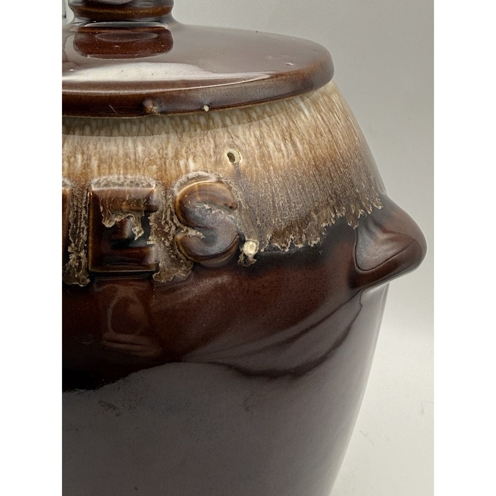 VTG McCoy Brown Drip Glaze Pottery Cookie Crock with Lid 8in Tall USA Made MCM - Picture 3 of 16